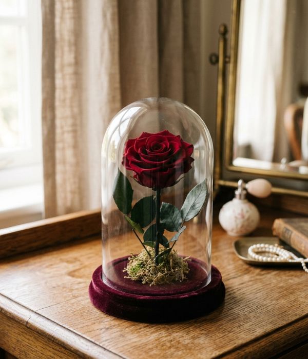 A Preserved Rose in a Glass Dome
