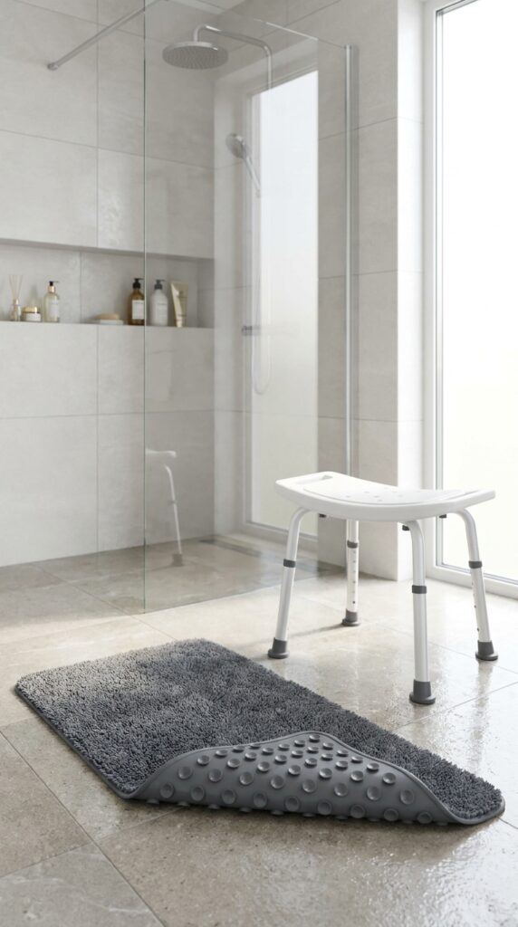 A Premium Non-Slip Bath Mat and Shower Seat Set