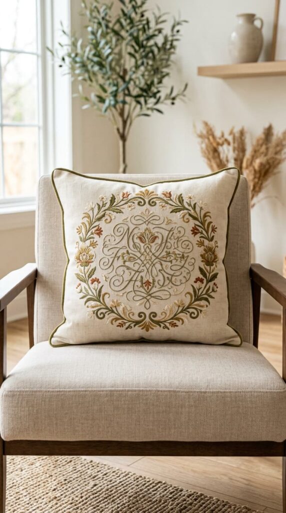 A Personalised Embroidered Cushion with a Family Message